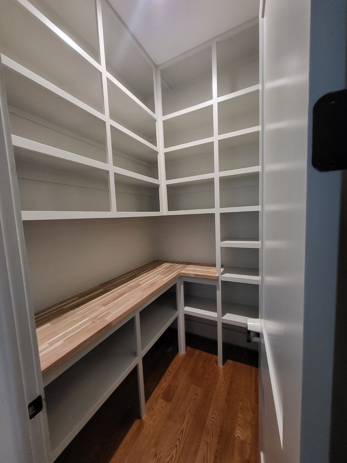 Custom shelving and butcher-block worktop