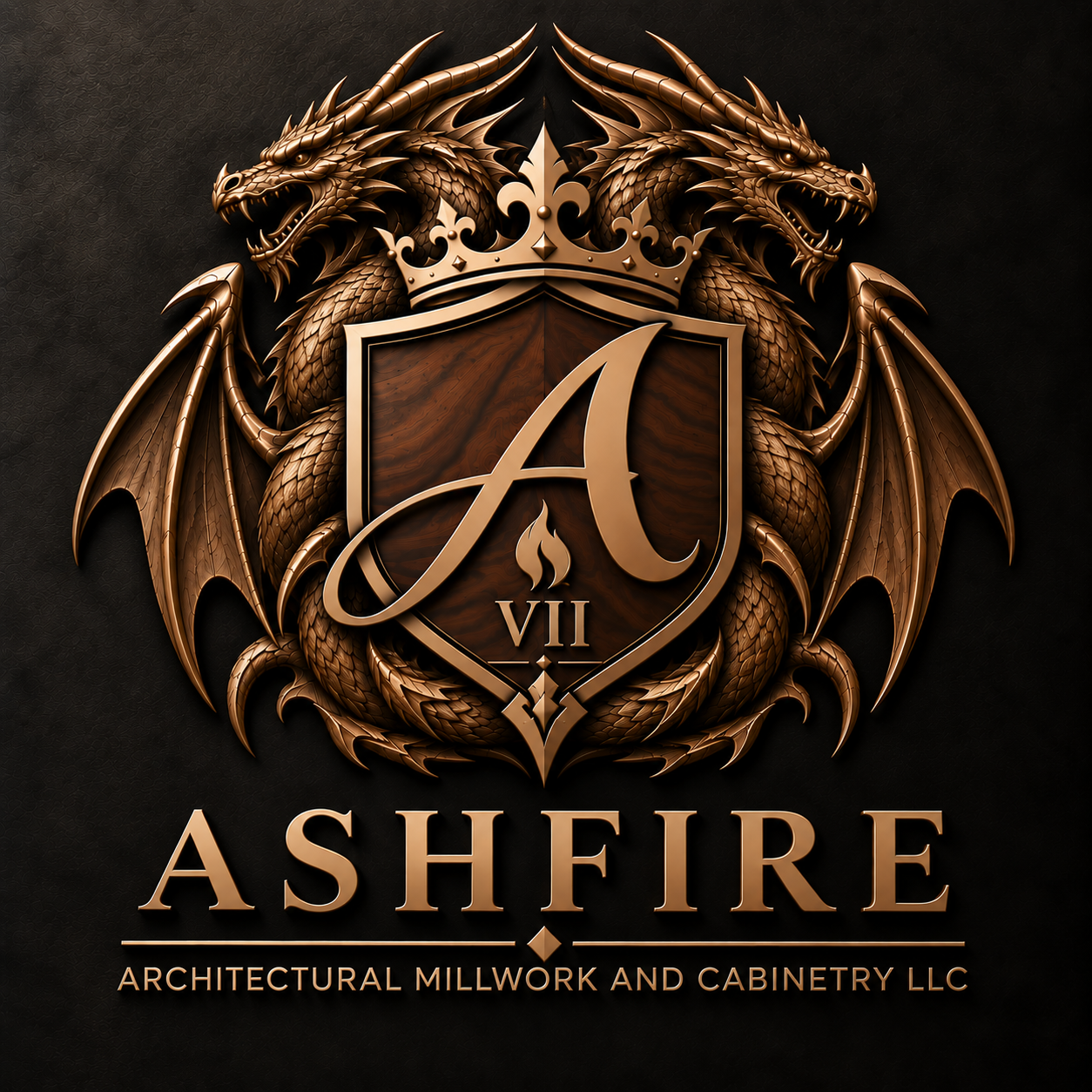 ASHFIRE bronze dragon and shield crest