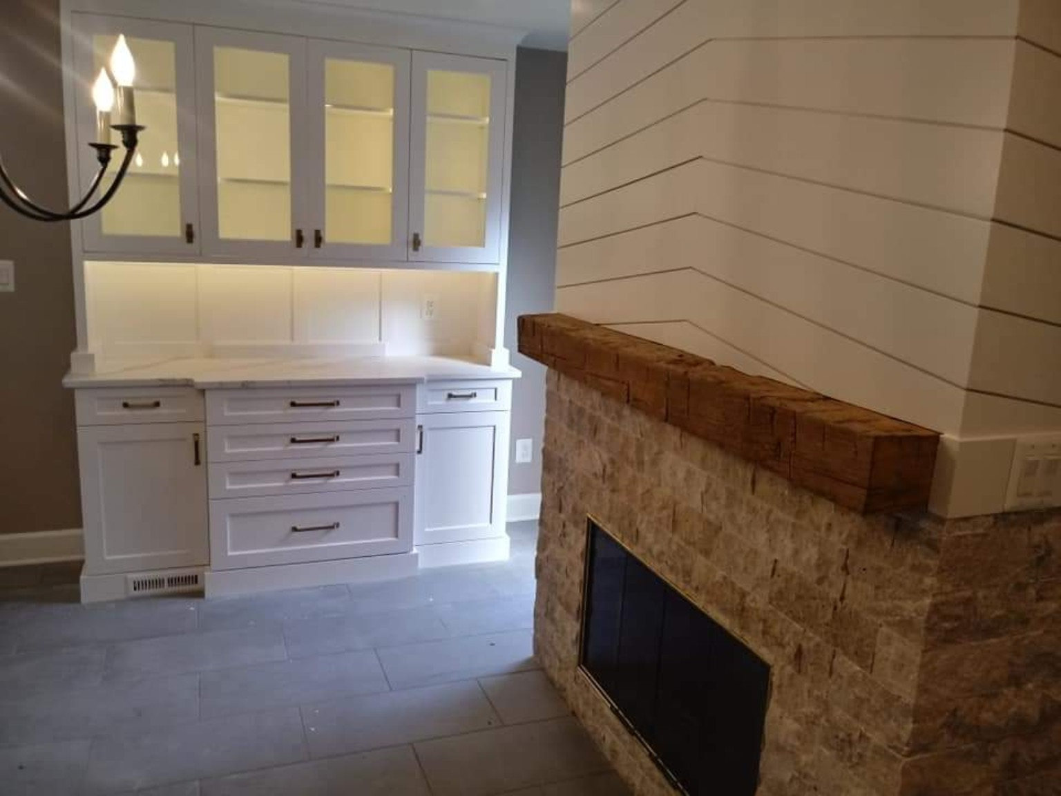 Built-in cabinetry and fireplace details